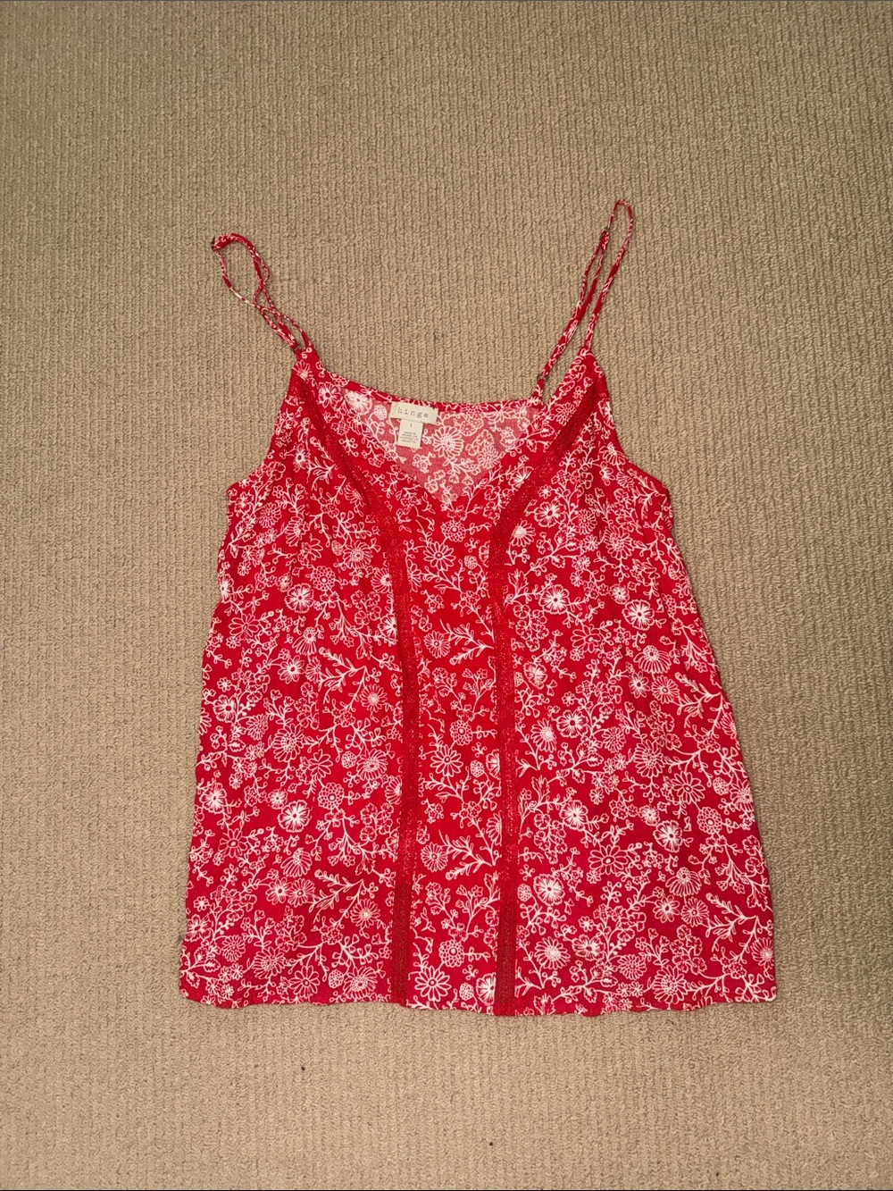 Red Floral Lace-Trim Cami Top by hinge